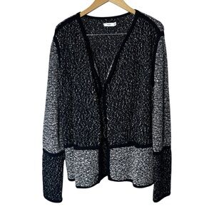 Vince Cotton Wool Blend Knit Open Front Cardigan Black Grey Sweater Size XL